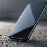 Pametni telefon sa zaštitnim staklom pada na grubu betonsku površinu, uz vidljive sitne ogrebotine na ekranu.